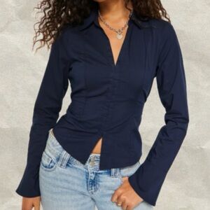 Hollister Dark Blue Women's Button Down Shirt